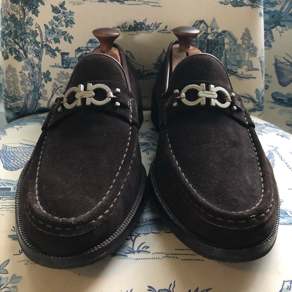 Ferragamo Dark Brown Suede Size 12 Loafers